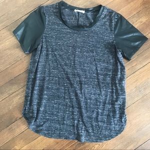 Faux leather sleeve tshirt